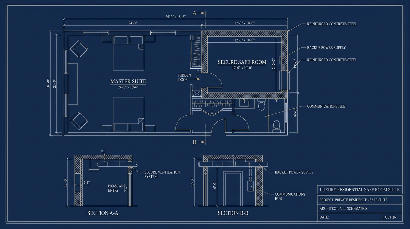 Architectural schematic of a residential safe room