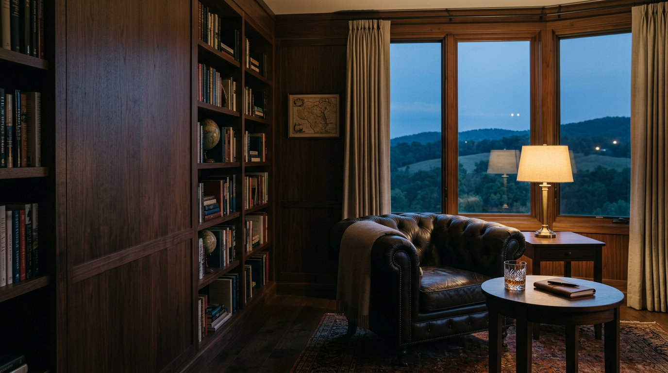 A serene private study — the concealed refuge is invisible